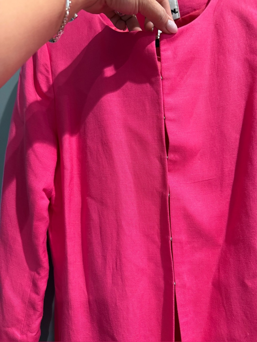 David N. Bright Pink Long Blazer or Lightweight Coat w/ Floral Cuff Vintage - Picture 8 of 8